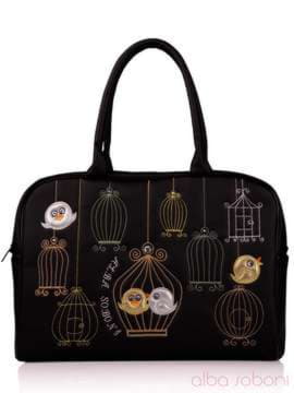 Брендова сумка з вышивкою, модель 130765 чорний. Зображення товару, вид спереду.