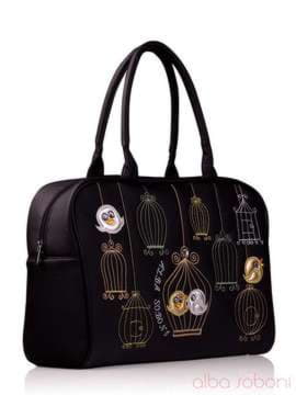 Брендова сумка з вышивкою, модель 130765 чорний. Зображення товару, вид збоку.