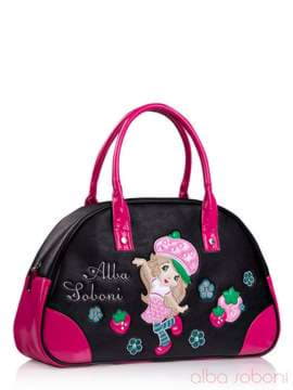 Стильна дитяча сумочка з вышивкою, модель 0140 чорно-малиновий. Зображення товару, вид збоку.