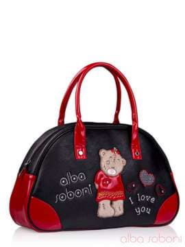 Стильна дитяча сумочка з вышивкою, модель 0143 чорно-червоний. Зображення товару, вид збоку.