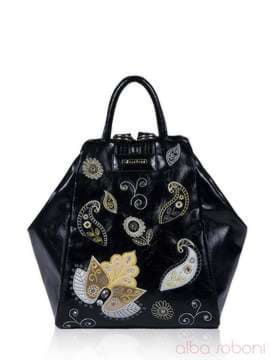 Жіночий рюкзак з вышивкою, модель 141655 чорний. Зображення товару, вид спереду.