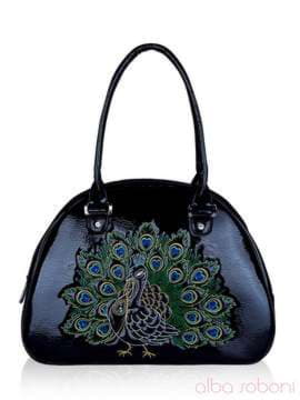 Брендова сумка - саквояж з вышивкою, модель 141311 чорний. Зображення товару, вид спереду.