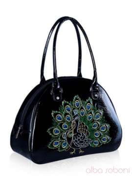 Брендова сумка - саквояж з вышивкою, модель 141311 чорний. Зображення товару, вид збоку.