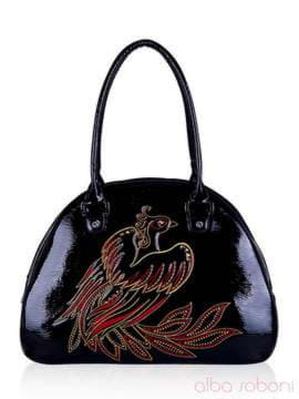 Стильна сумка - саквояж з вышивкою, модель 141312 чорний. Зображення товару, вид спереду.