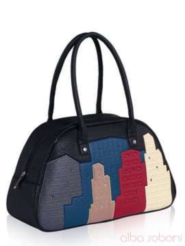 Модна сумка - саквояж з вышивкою, модель 141640 чорний. Зображення товару, вид збоку.