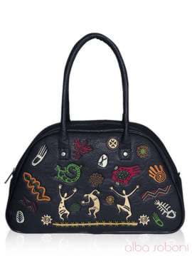 Модна сумка - саквояж з вышивкою, модель 141643 чорний. Зображення товару, вид спереду.