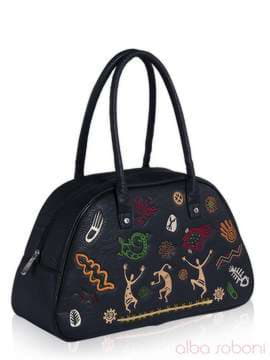Модна сумка - саквояж з вышивкою, модель 141643 чорний. Зображення товару, вид збоку.