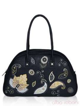 Стильна сумка - саквояж з вышивкою, модель 141645 чорний. Зображення товару, вид спереду.