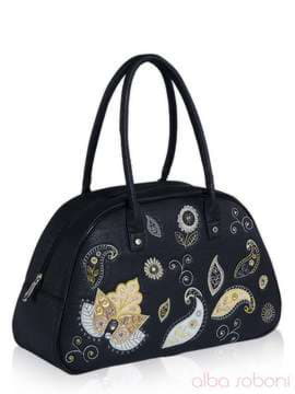 Стильна сумка - саквояж з вышивкою, модель 141645 чорний. Зображення товару, вид збоку.