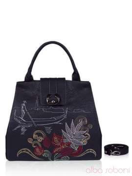 Модна сумка з вышивкою, модель 141332 чорний. Зображення товару, вид спереду.