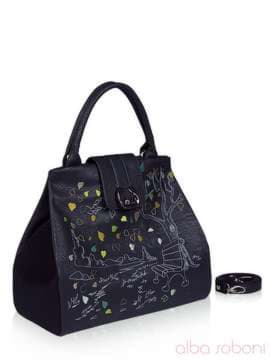 Брендова сумка з вышивкою, модель 141334 чорний. Зображення товару, вид збоку.