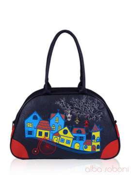 Шкільна сумка - саквояж з вышивкою, модель 141442 чорний. Зображення товару, вид спереду.