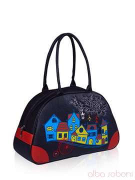 Шкільна сумка - саквояж з вышивкою, модель 141442 чорний. Зображення товару, вид збоку.