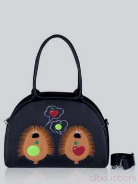 Шкільна сумка - саквояж з вышивкою, модель 141500 чорний. Зображення товару, вид спереду.