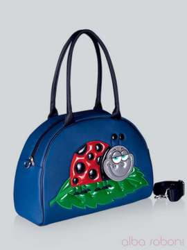 Молодіжна сумка - саквояж з вышивкою, модель 141502 синій. Зображення товару, вид збоку.