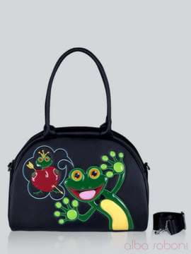 Шкільна сумка - саквояж з вышивкою, модель 141503 чорний. Зображення товару, вид спереду.