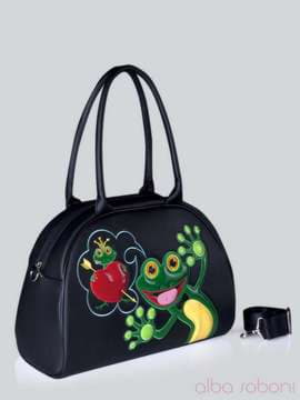 Шкільна сумка - саквояж з вышивкою, модель 141503 чорний. Зображення товару, вид збоку.