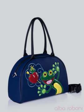 Брендова сумка - саквояж з вышивкою, модель 141503 синій. Зображення товару, вид збоку.