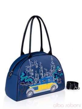 Молодіжна сумка - саквояж з вышивкою, модель 141506 синій. Зображення товару, вид збоку.