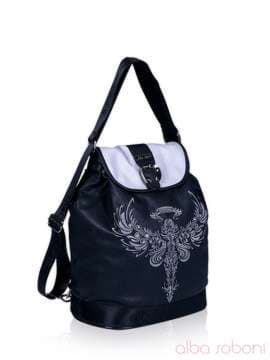 Брендова сумка - рюкзак з вышивкою, модель 141480 чорний. Зображення товару, вид збоку.