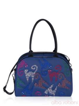 Модна сумка з вышивкою, модель 161505 синій. Зображення товару, вид спереду.