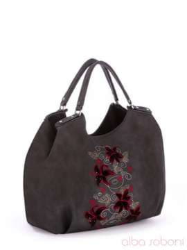 Літня сумка з вышивкою, модель 170106 темно сірий. Зображення товару, вид збоку.