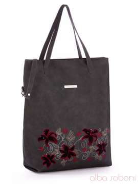 Брендова сумка з вышивкою, модель 170116 темно сірий. Зображення товару, вид спереду.