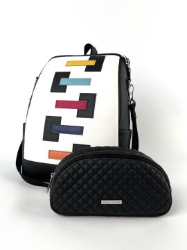 Фото товара: комплект (рюкзак та косметичка) n23017 чорно-білий. Фото - 1.