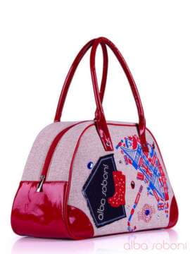 Літня сумка - саквояж з вышивкою, модель 130880 льон бежевий. Зображення товару, вид спереду.
