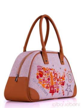 Літня сумка - саквояж з вышивкою, модель 130881 льон бежевий. Зображення товару, вид спереду.