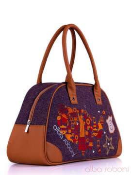 Модна сумка - саквояж з вышивкою, модель 130881 льон коричневий. Зображення товару, вид спереду.