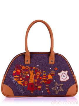 Модна сумка - саквояж з вышивкою, модель 130881 льон коричневий. Зображення товару, вид збоку.