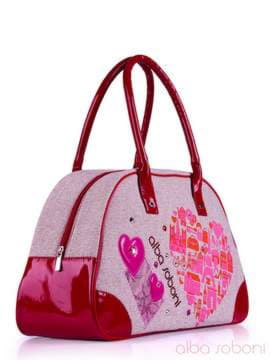 Модна сумка - саквояж з вышивкою, модель 130882 льон бежевий. Зображення товару, вид спереду.