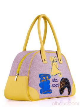 Молодіжна сумка - саквояж з вышивкою, модель 130884 льон бежевий. Зображення товару, вид спереду.