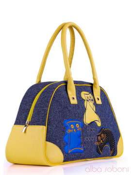 Стильна сумка - саквояж з вышивкою, модель 130884 синій. Зображення товару, вид спереду.