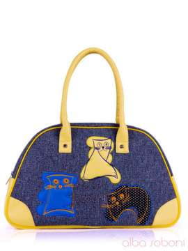 Стильна сумка - саквояж з вышивкою, модель 130884 синій. Зображення товару, вид збоку.