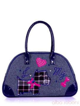 Літня сумка - саквояж з вышивкою, модель 130885 синій. Зображення товару, вид збоку.
