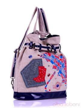 Стильна сумка з вышивкою, модель 130870 льон бежевий. Зображення товару, вид збоку.