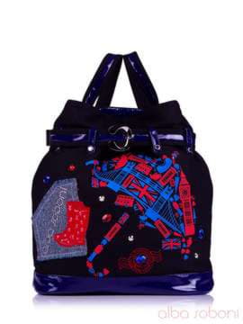 Літня сумка - рюкзак з вышивкою, модель 130870 чорний (джинс). Зображення товару, вид спереду.