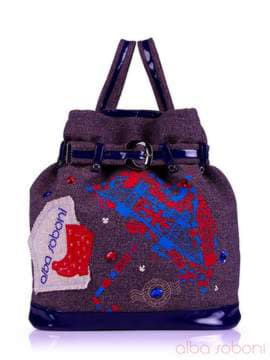 Модна сумка - рюкзак з вышивкою, модель 130870 льон коричневий. Зображення товару, вид спереду.