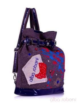Модна сумка - рюкзак з вышивкою, модель 130870 льон коричневий. Зображення товару, вид збоку.
