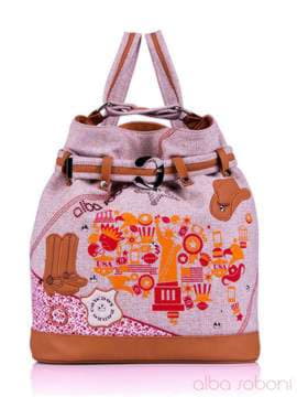 Жіноча сумка - рюкзак з вышивкою, модель 130871 льон бежевий. Зображення товару, вид спереду.