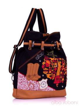 Брендова сумка - рюкзак з вышивкою, модель 130871 чорний (джинс). Зображення товару, вид збоку.