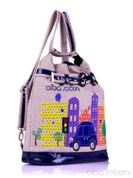 Літня сумка - рюкзак з вышивкою, модель 130873 льон бежевий. Зображення товару, вид збоку.