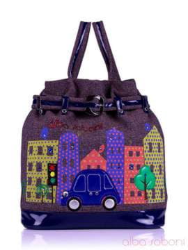 Брендова сумка - рюкзак з вышивкою, модель 130873 льон коричневий. Зображення товару, вид спереду.
