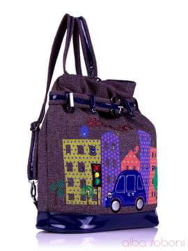 Брендова сумка - рюкзак з вышивкою, модель 130873 льон коричневий. Зображення товару, вид збоку.