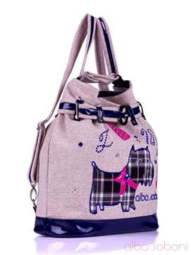 Модна сумка - рюкзак з вышивкою, модель 130875 льон бежевий. Зображення товару, вид збоку.