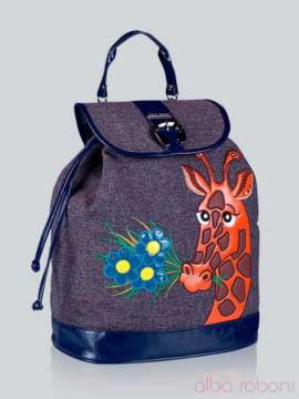 Модний рюкзак з вышивкою, модель 141244 льон коричневий. Зображення товару, вид збоку.