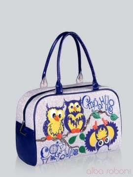 Літня сумка - саквояж з вышивкою, модель 141230 льон бежевий. Зображення товару, вид збоку.