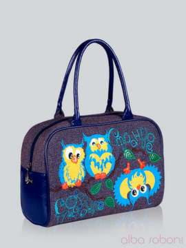 Літня сумка - саквояж з вышивкою, модель 141230 льон коричневий. Зображення товару, вид збоку.